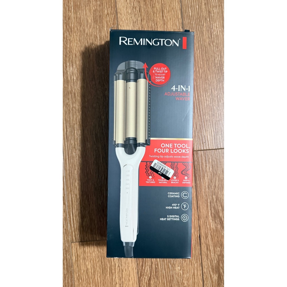 Remington 4-in-1 Adjustable Waver Ceramic Hair Styling Tool White Gold CI91AW